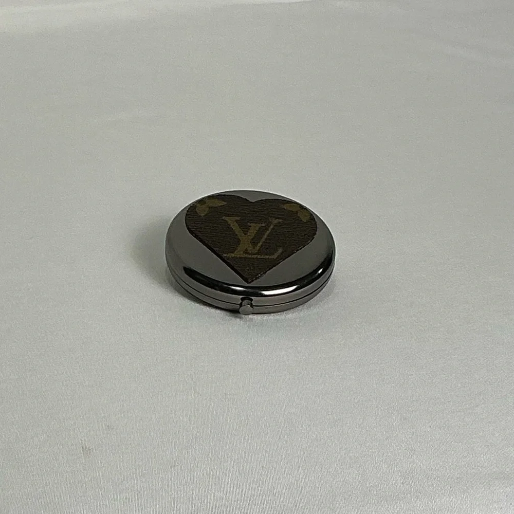 Louis Vuitton Brown Monogram Canvas heart shaped on a gold Compact Mirror
